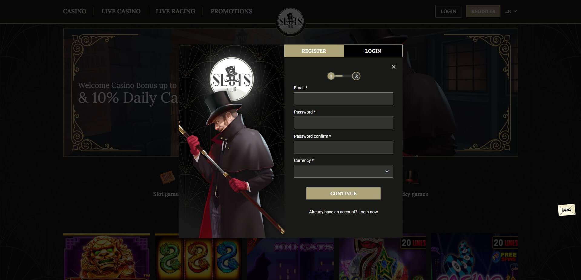 mr slots club casino register