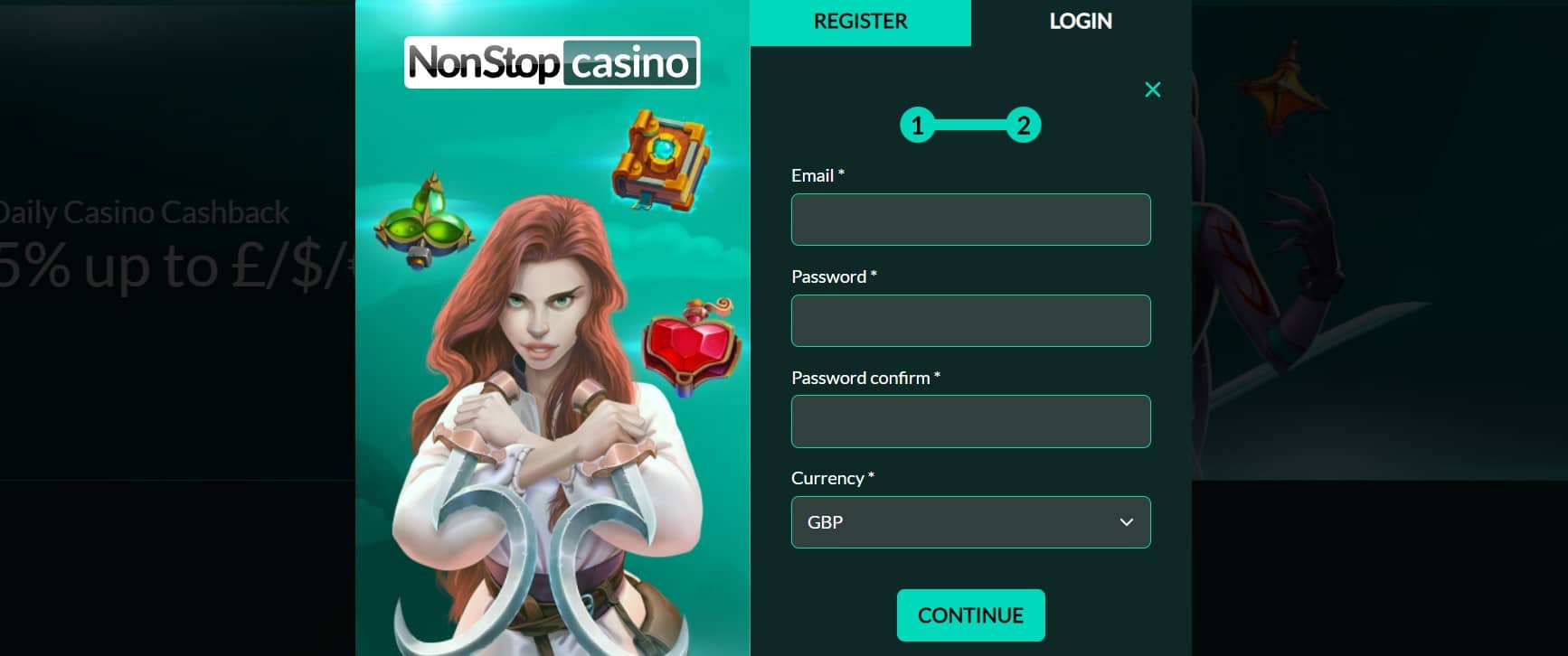 nonstop casino register